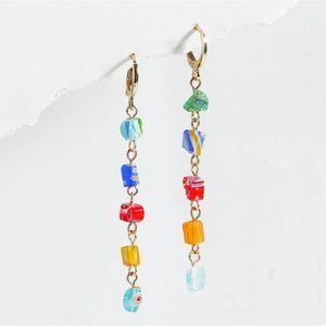 NWT GORGEOUS rainbow drop earrings w gold hoop huggie. Fashion earnings